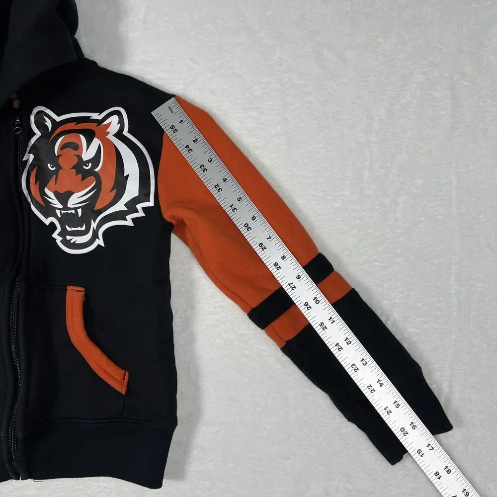 NFL Team Apparel Cincinnati Bengals Kids Full Zip Hoodie Black Orange Medium 5/6